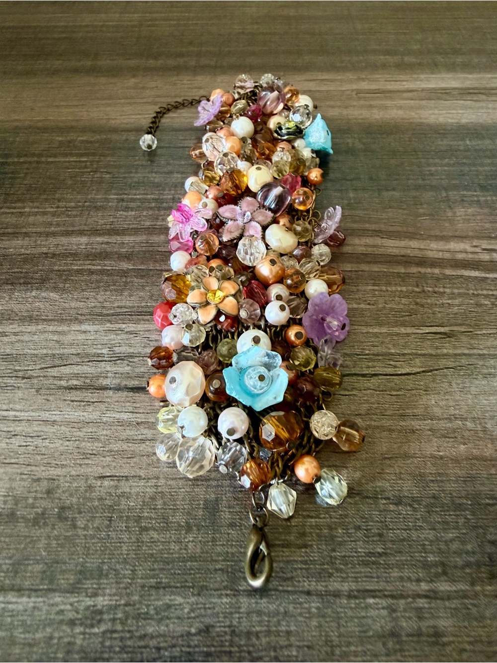 Multicolor Floral Bead Cluster Vintage Boho Bracelet - Women Jewelry
